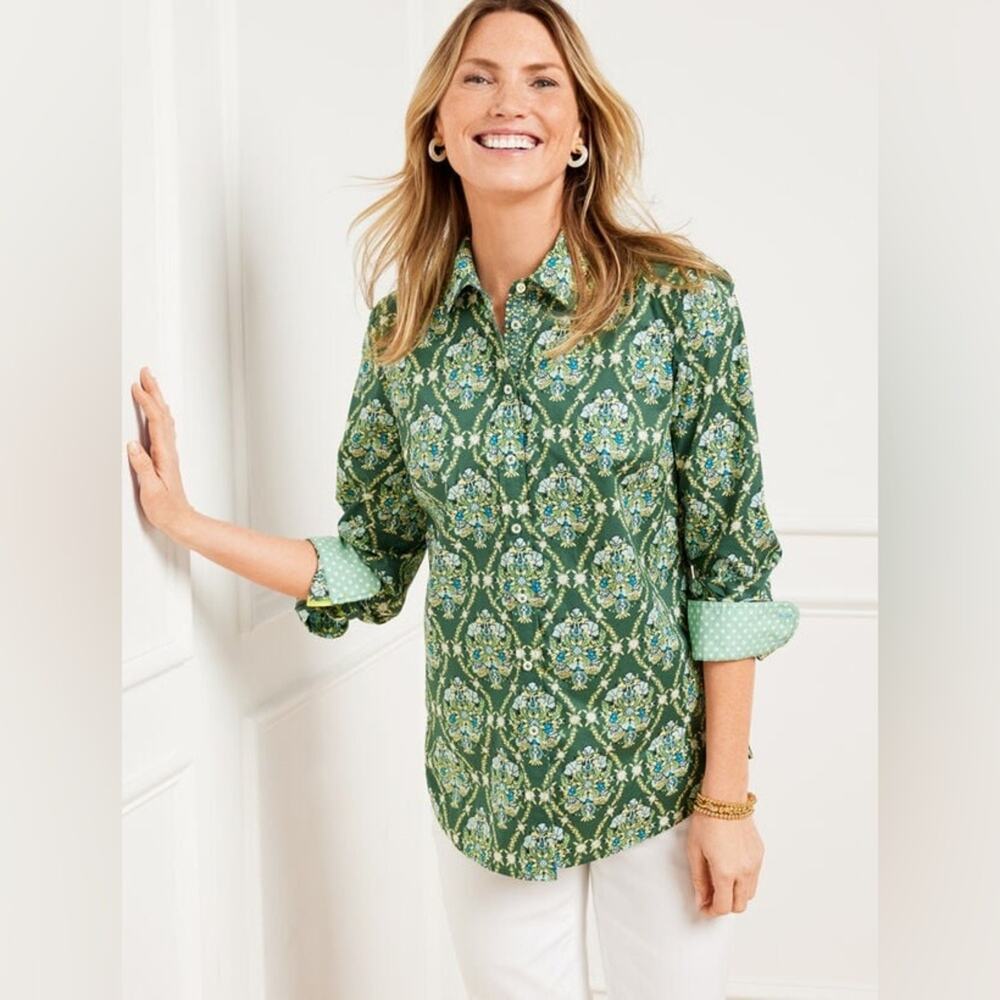 Talbots green yellow blue long sleeve button down shirt top size XSP
 b31